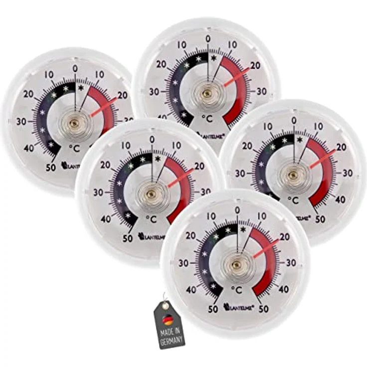Lantelme 5 Stück Kühlschrankthermometer Set selbstklebend Kühl Gefrierschrank Thermometer analog weiß – Bild 1