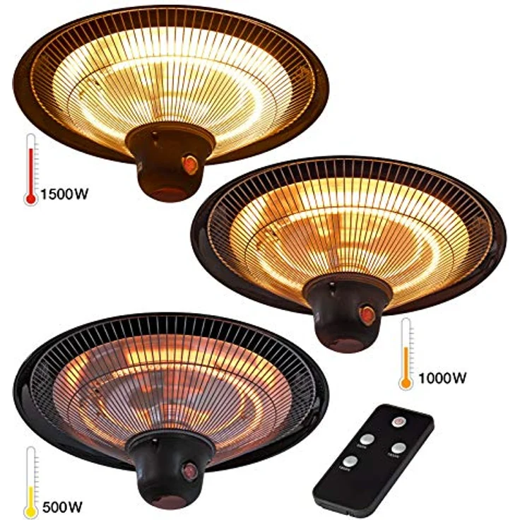DEMA Deckenheizstrahler DHS 1500R, Halogen Heizgerät mit Fernbedienung, 3 Leistungsstufen, spritzwassergeschützt IP34 – Bild 3