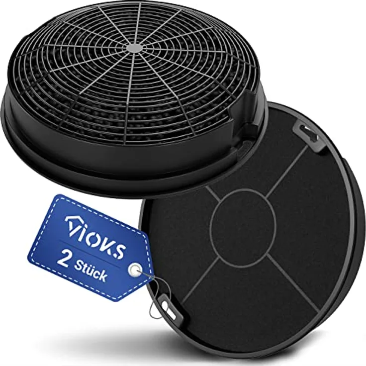 VIOKS Aktivkohlefilter Dunstabzugshaube Filter Rund 2Stk Ersatz für Whirlpool 481248048212 484000008784 Type47 AMC023 MOD47 F00478 C00384662 9029800571 5029296900/8 Kohlefilter Dunstabzugshaube