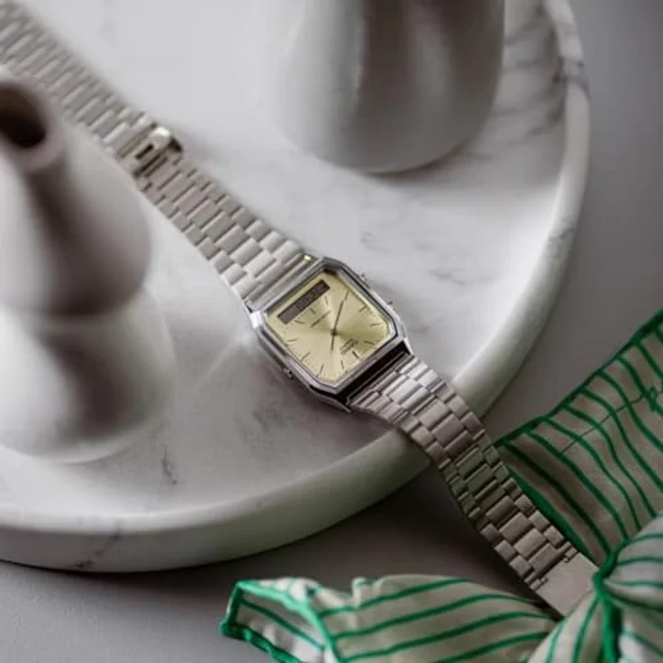 Casio Watch AQ-230A-9AMQYES, Analog-Digital Uhr mit Kalender und Sonnenschliff-Zifferblatt, Silber/Grün – Bild 5