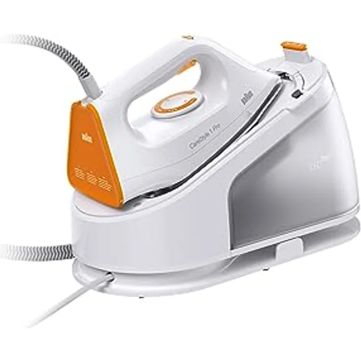 Braun CareStyle 1 Pro IS 1511 WH, Dampfbügelstation - Dampfbügeleisen mit FreeGlide 3D-Technologie, Vertikaldampf, Anti-Tropf-Funktion, 1,7 l Wassertank, 5,5 bar, 360 g/min, 2200 W, Weiß/Orange