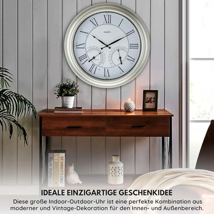 Samilito Beleuchtete Gartenuhr, 45,7 cm, wasserdicht, mit intelligentem Sensor, Thermometer und Hygrometer, für Garten, Terrasse, Pool, in schwarz – Bild 5