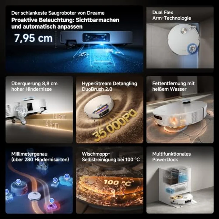 Dreame X50S ULTRA, Beutelloser Saugwischroboter mit 35.000 Pascal Saugkraft, Weiß, LiDAR-Navigation, 255 Minuten Laufzeit – Bild 12