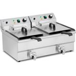 Royal Catering Fritteuse 2 X 16 L Doppel Fritöse Edelstahl Ablasshahn 230V, 6000 W - Geräumige Doppel Elektro-Fritteuse mit insgesamt 32 L Fassungsvermögen und 6.000 W Leistung
