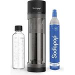 Sodapop Wassersprudler Logan matt schwarz, 850ml mit spülmaschinenfester Glasflasche und integriertem Berstschutz