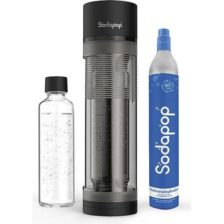 Sodapop Wassersprudler Logan matt schwarz, 850ml mit spülmaschinenfester Glasflasche und integriertem Berstschutz