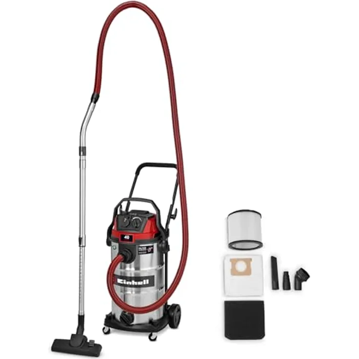 Einhell TE-VC 4090 SACL, Nass-Trockensauger mit 1.150 Watt, stufenloser Saugkraftregelung und Automatiksteckdose, 3m Saugschlauch, inkl. HEPA-Filter und Zubehör