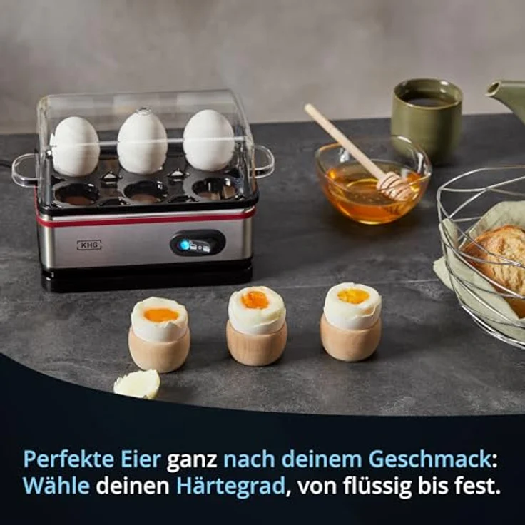 KHG Eierkocher EK-600SE, Edelstahl 6 Eier mit Warmhaltefunktion, Retro-Design, 400 Watt, Alarmfunktion und Messbecher – Bild 3