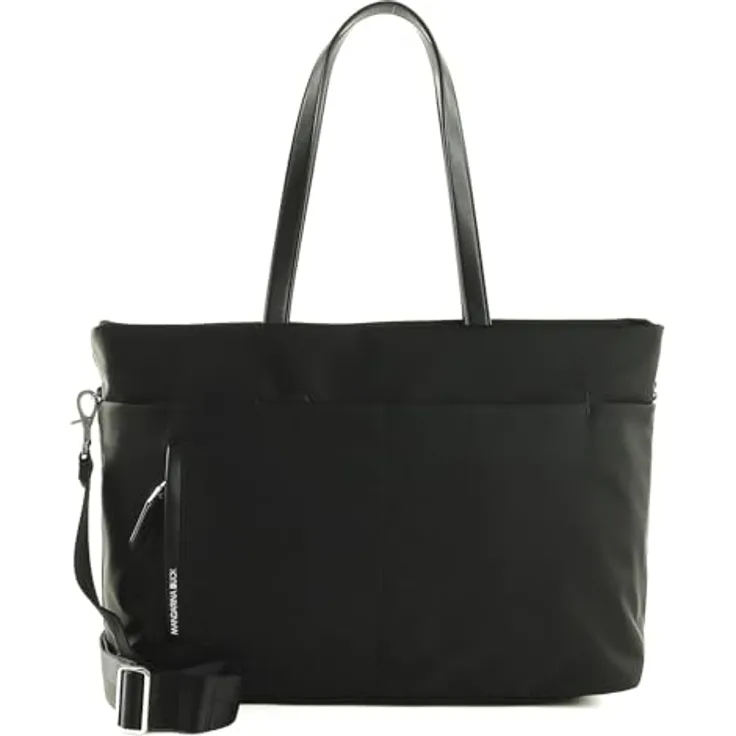 Mandarina Duck Hunter Shopper PC VCT42, businesstaugliche Einkaufstasche aus glänzendem Polyester mit Kunstlederdetails, schwarz