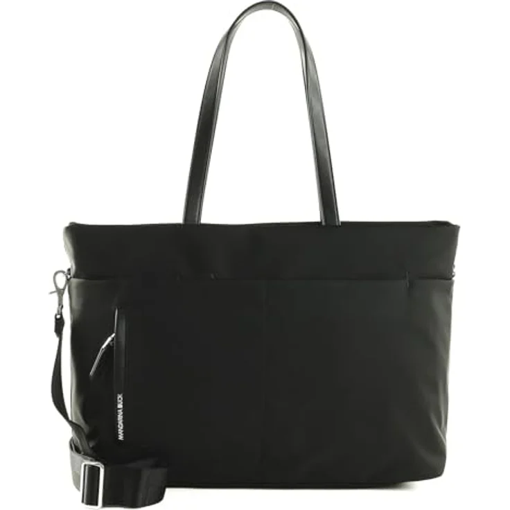 Mandarina Duck Hunter Shopper PC VCT42, businesstaugliche Einkaufstasche aus glänzendem Polyester mit Kunstlederdetails, schwarz – Bild 1
