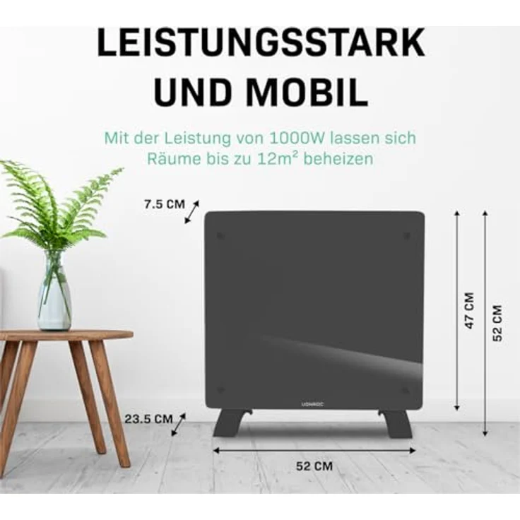 VONROC Elektroheizung, Konvektor-Heizung - Energiesparende elektrische Heizung bis 12m2 - 2 Stufen 500W & 1000W, Manuelle/App Steuerung - grau – Bild 4