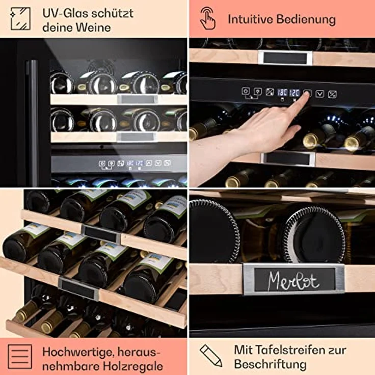 Klarstein Vinsider 36 Onyx Edition Weinkühlschrank, Einbau, Onys, 36 Flaschen, 2 Kühlzonen, 5 - 22 °C, Energieklasse G – Bild 5