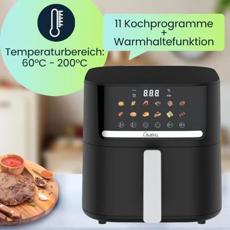 Casativo Heißluftfritteuse CH9693, 1600 W, 11 Programme, 6,5L Volumen, LED-Touch-Display – Bild 5