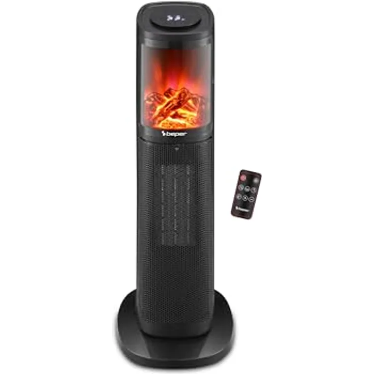 BEPER P203TER011 Keramik-Heizlüfter, 2000W, programmierbarer Timer, Touch-Bedienfeld, LED-Anzeige, Doppelfunktion mit Fernbedienung, Schwarz
