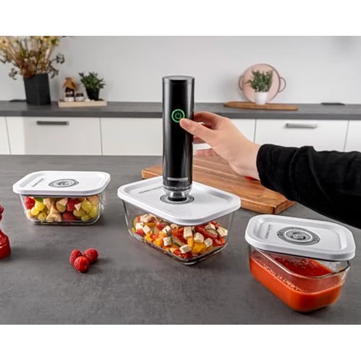 Rommelsbacher Hand Vakuumierer Set VAC 253/S, sekundenschnelles Vakuumieren, Ein-Hand-Bedienung, leistungsstarker Akku, USB-C Aufladung, inkl. 8 ZIP-Beutel und 3 Vakuum Glasbehälter – Bild 2