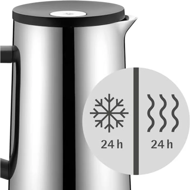 WMF Isolierkanne Thermoskanne Impulse Cromargan Edelstahl, 1,0 l, für Kaffee oder Tee Druckverschluss hält Getränke 24h kalt und warm – Bild 3