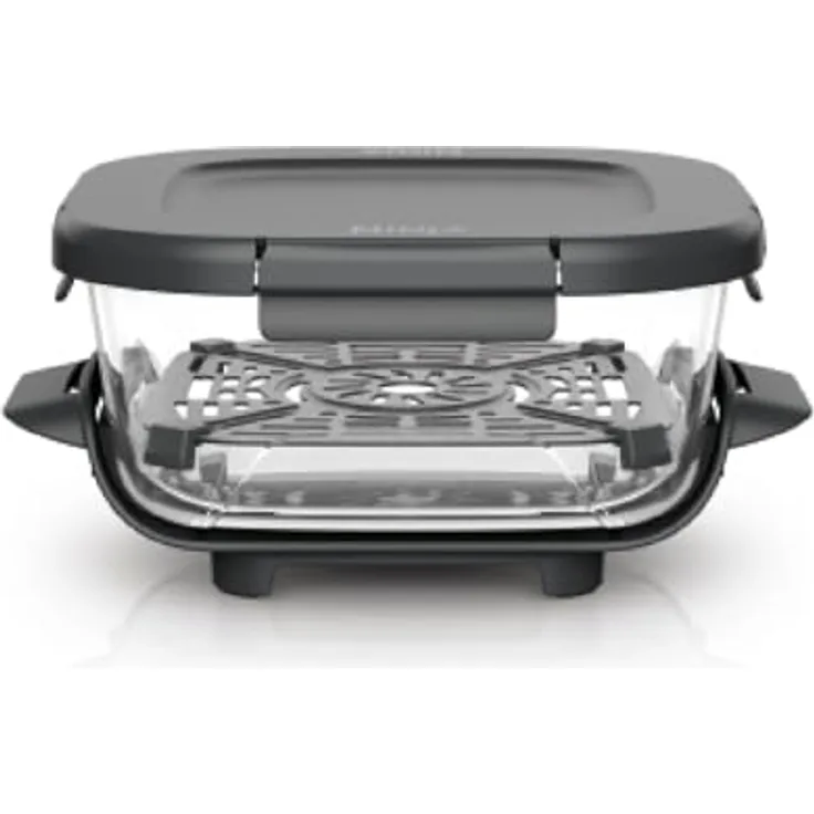 NINJA Backeinsatz CRISPi TempWare, Wärmebeständiger 1,4-l Glasbehälter mit BPA-freiem Deckel für FN101