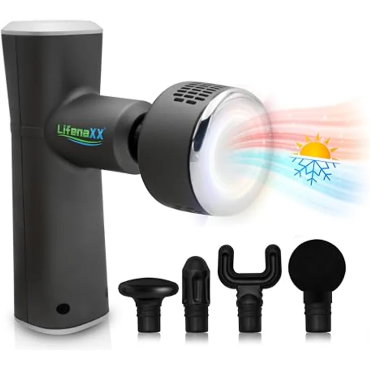 Lifenaxx Muskel-Massagegerät Wärme-Kälte-Therapie Pro LX-041 - Massagepistole mit 6 Stufen, 5 Massageköpfe, 2000mAh Batterielaufzeit in Schwarz