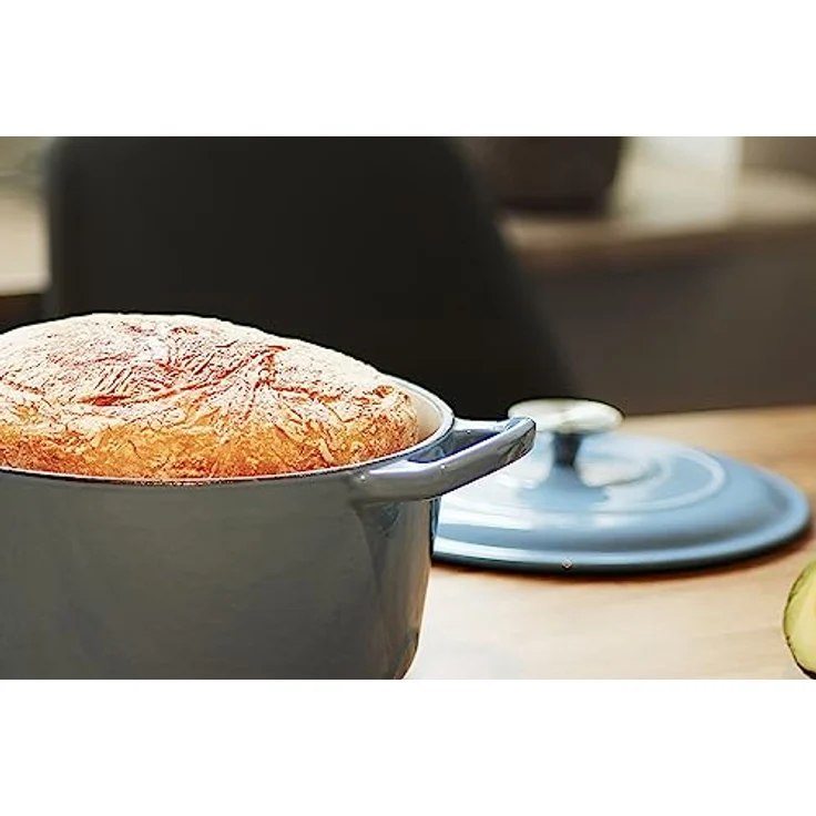 Echtwerk Schmortopf Gusseisen Gusseisentopf Bräter mit Deckel Brotbacktopf rund Grill BBQ Induktion Creme, 3,5 L Hellblau – Bild 6