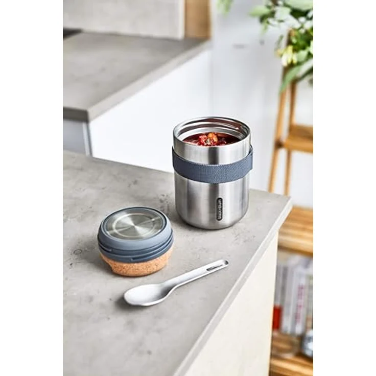 Black + Blum Lunch-Thermobecher, 100% auslaufsicherer Thermo Pot mit Naturkorkdeckel, Silber – Bild 3