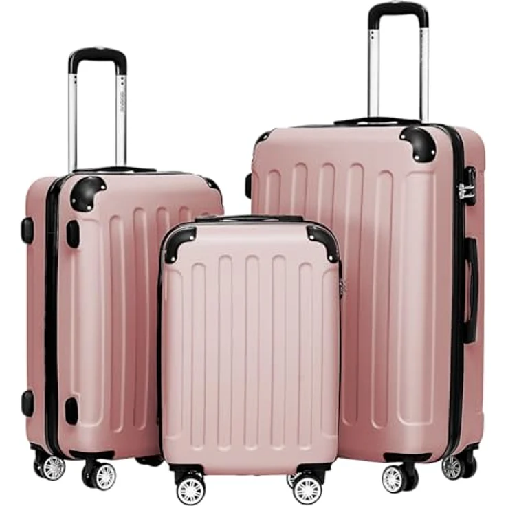 BEIBYE 2045 Kofferset, 3-tlg. Reisekoffer mit Zwillingsrollen, Hartschale, ergonomischer Telekopgriff, Zahlenschloss, rosa gold – Bild 1