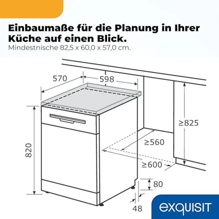 Exquisit GSP9616-450B, Stand-/Unterbau-Geschirrspüler mit 16 Maßgedecken, Energieklasse B, 45 dB, 8 Programme, Besteckschublade, Halbe Beladung, inox – Bild 9