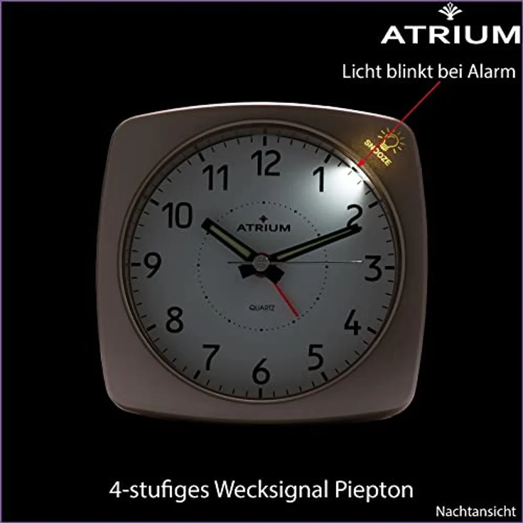 Atrium Wecker Analog Quarz A251-17, geräuschloser Quarzwecker mit Snooze und Beleuchtung, rosé metallic – Bild 5