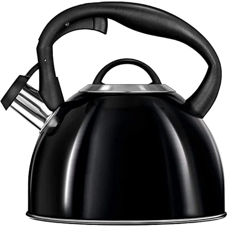 SMILE MCN-13/C Wasserkocher Nicht-elektrisch, für alle Herdarten inkl. Induktion, 3 l, Rostfreier Stahl, nicht heiß Griff, Benötigte Temperatur, Pfeife, Schwarz Glanz