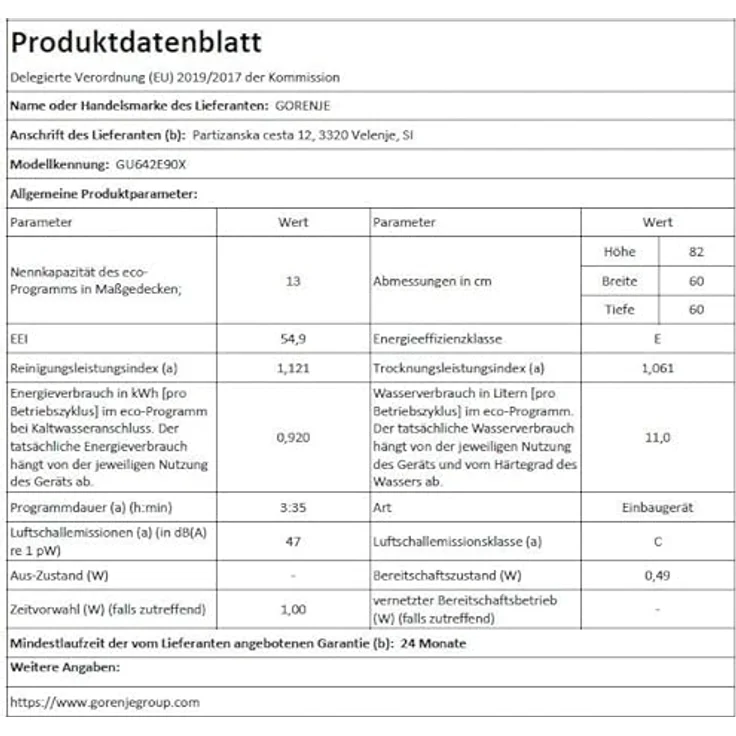 Gorenje GU642E90X Geschirrspüler, unterbaufähig, 13 Maßgedecke, 7 Spülprogramme, AquaStop, leise mit 47 dB, Farbe Inox – Bild 6