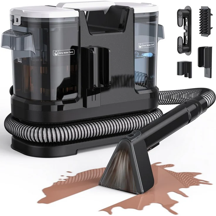 oyajia Teppichreinigungsgerät 3in1, Waschsauger 600W, beutellos, 15Kpa Saugleistung, 1750ml Schmutzwassertank, 5m Kabellänge