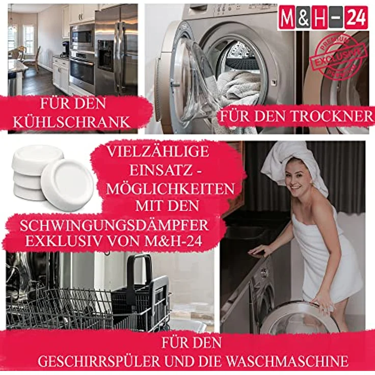 M&H-24 Waschmaschinen Unterlage Schwingungsdämpfer Vibrationsdämpfer Antivibrationsmatte - Gummi Füße für Waschmaschine & Trockner Waschmaschinenzubehör Weiß 4 Stück – Bild 3
