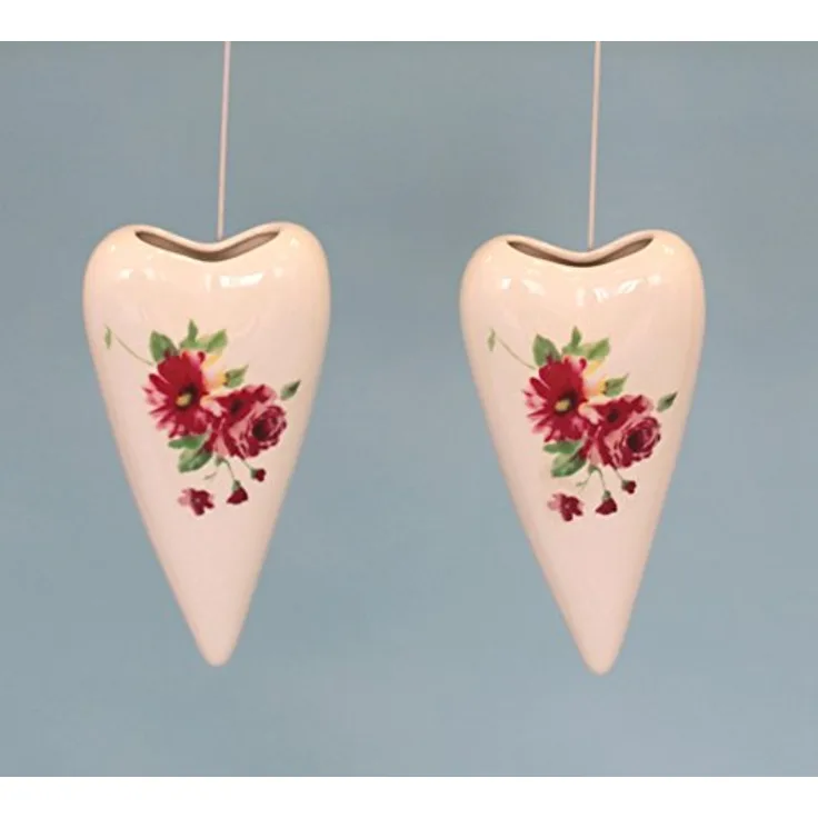 abc HOME Luftbefeuchter Herzen, 2er Set in eleganter, herzförmiger Keramik mit nostalgischem, tiefrotem Rosen-Dekor