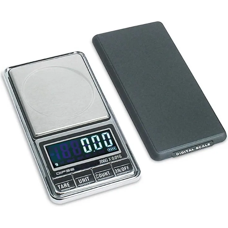 Dipse Feinwaage USB 200 x 0,01g Digitalwaage - Taschenwaage mit USB-Stromversorgung, Dauerbetrieb per USB Kabel, elegantes Design in Dunkel-Silber