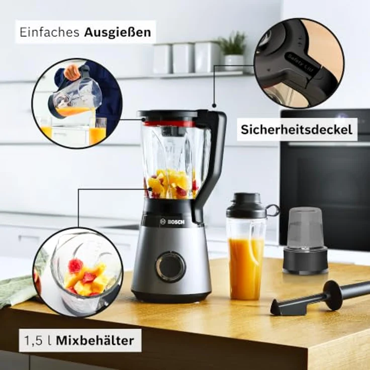 Bosch Serie 4 MMB4197S, Standmixer mit 1,5 l Fassungsvermögen, Pulsfunktion, 1200 W, Schwarz – Bild 3