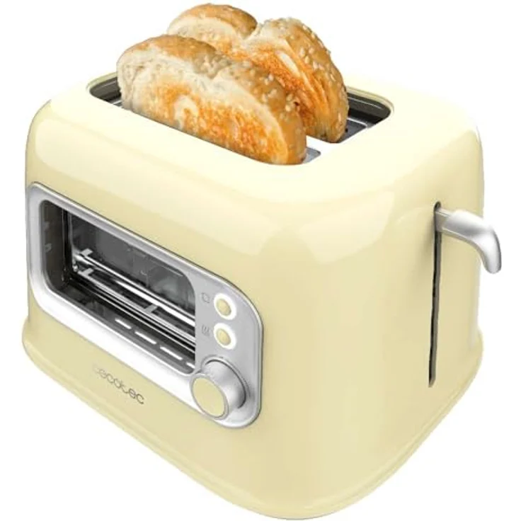 Cecotec Vertikaler Toaster RetroVision Yellow, 700W, 2 extra breite Schlitze, Bräunungssteuerung, Retro-Design, Staubabdeckung – Bild 3