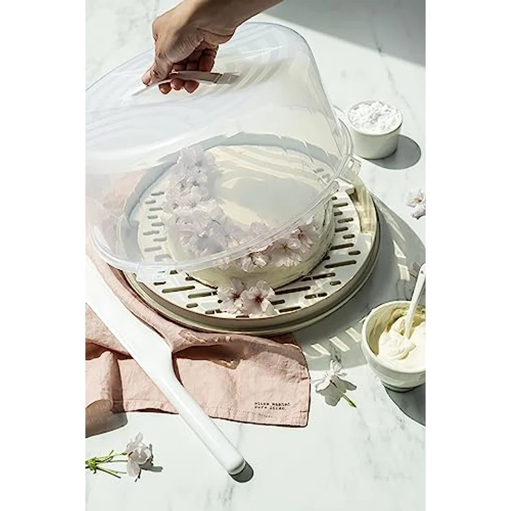 BranQ - Home essential runder Kuchenbehälter mit hoher Abdeckung, praktischem Tragegriff und mit Kühleinsatz, Kunststoff (PP) BPA-frei, creme/transparent, 334 x 156 mm – Bild 5