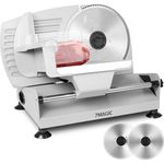 7MAGIC Elektrischer Allesschneider, Edelstahl Brotschneidemaschine mit 200 W, verstellbare Schnittstärke 0-15 mm, 2 Klingen, rutschfeste Saugfüße, silber