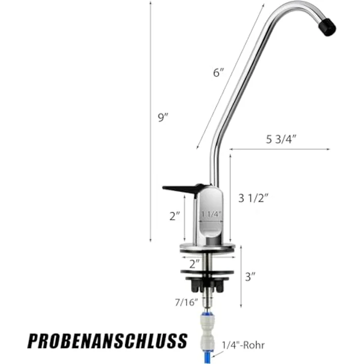 iSpring GB1 Wasserhahn-Wasserfilter, bleifrei, luftspaltfreies Design, 9 Zoll Chrom-Armatur mit schwarzem Hebel für Umkehrosmoseanlagen – Bild 3