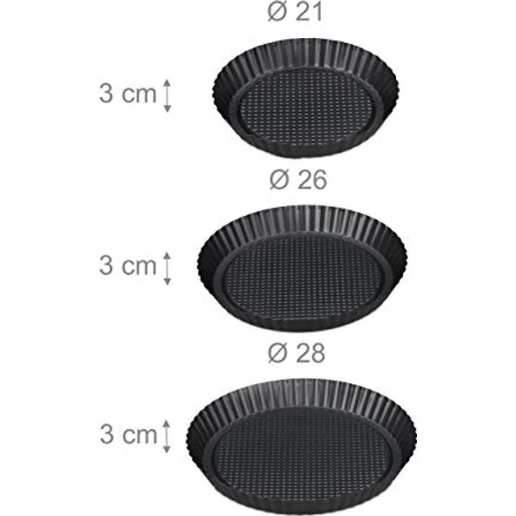 Relaxdays Obstbodenform, 3er Set, antihaft, mit Vertiefung, Ø 21/26/28 cm, anthrazit – Bild 4