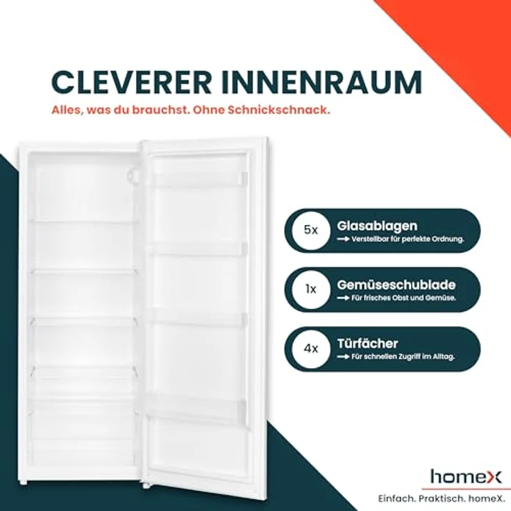 homeX CS2421E-W, freistehender Kühlschrank ohne Gefrierfach, 242 Liter, leise mit 40 dB, weiß – Bild 3