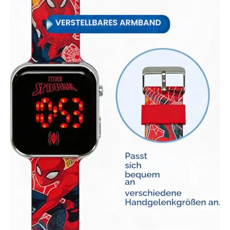 Kids Licensing Armbanduhr LED [Digital], Spider Man, kinderfreundliches Design mit Analoganzeige und robustem Kunststoffarmband, 15 cm Armbandlänge – Bild 3