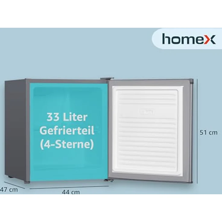 homeX Mini Gefrierschrank, 33L 4-Sterne Gefrierbox, freistehend, leise, silber – Bild 3