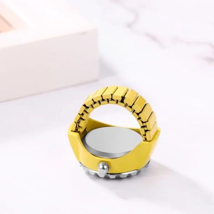 JewelryWe Ringuhr Fingeruhr Damen, Elastisch, Gelbgold Legierung, Glitzer Strass, Analog Quarz, 10m wasserdicht – Bild 2