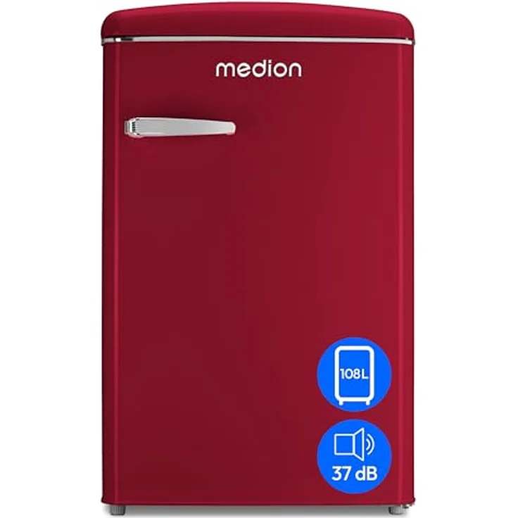 MEDION Retro Kühl-Gefrierkombination MD 37790 (108L Nutzinhalt, LED Innenbeleuchtung, stufenlose Temperaturregelung) - Velvet Rouge – Bild 1
