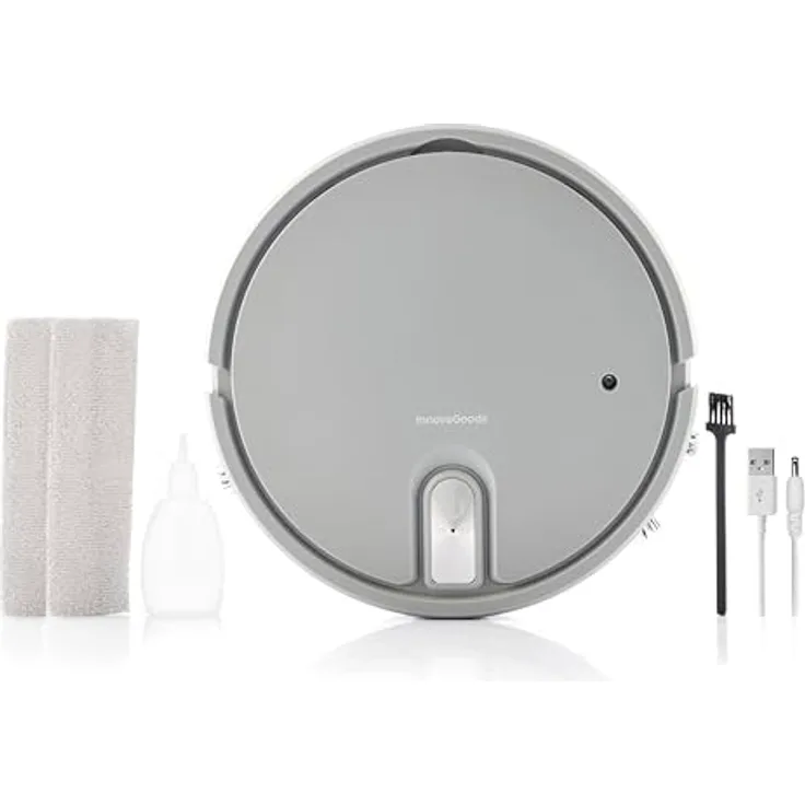 InnovaGoods Multifunktionaler wiederaufladbarer Staubsaugerroboter 5 in 1 Varob, Grau - Kompakt, leise, Desinfektions-UV-Licht, Luftbefeuchter, Aroma-Diffusor