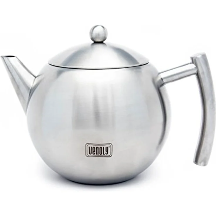 Edelstahl Teekanne mit abnehmbarem-Ei für losen & Teebeutel Spülmaschinenfest & hitzebeständig von venoly, edelstahl, silber, 1.5 Liter – Bild 4