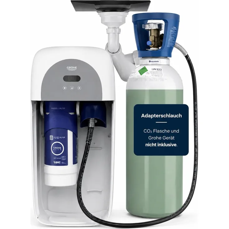 Neues Wasser CO2 Hochdruckschlauch 1,5 m für Grohe Blue Home – Adapter für 2-kg-CO₂-Mehrwegflasche