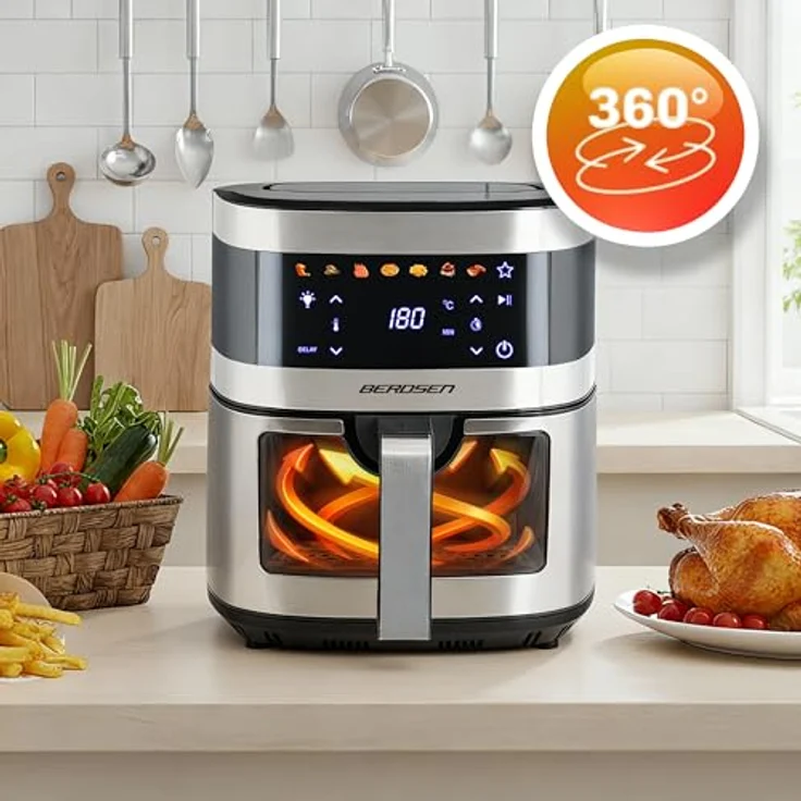Berdsen Heißluftfritteuse XXL 9,1L - Airfryer mit Sichtfenster, Touchscreen, 1700W, 7 Programme, spülmaschinengeeignet – Bild 2