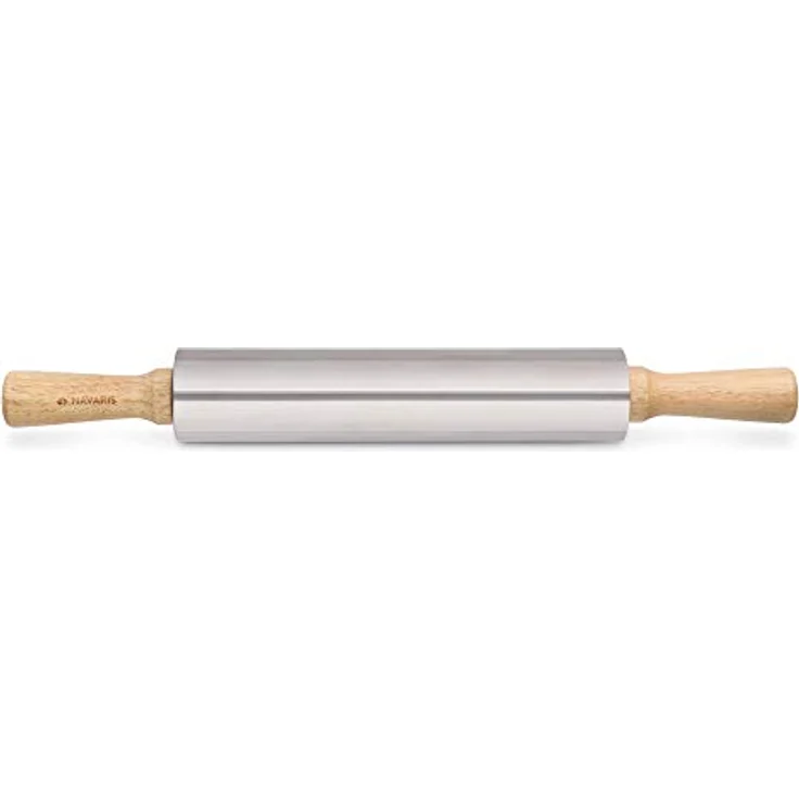 Navaris Nudelholz aus Edelstahl mit Holzgriffen - Teigroller mit Metallachse - zum Backen Ausrollen – Bild 5