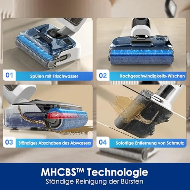 Tineco Floor One Stretch S6 Nass Trockensauger, 180°-Flachdesign Saugwischer 13cm Liegehöhe, 70°C 5min FlashDry Selbstreinigung, 3-Seitige Kantenreinigung 40min Laufzeit Reinigung unter tiefen Möbeln – Bild 4